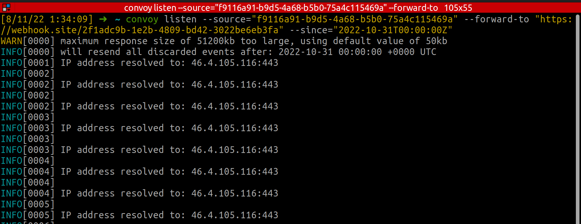 Running the listen command with —since as a valid ISO timestamp